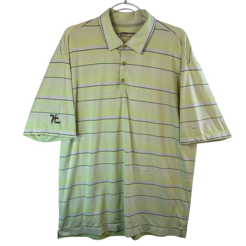 Nike Golf Otter Creek Light Green Striped Performance Polo Shirt Size L Neon